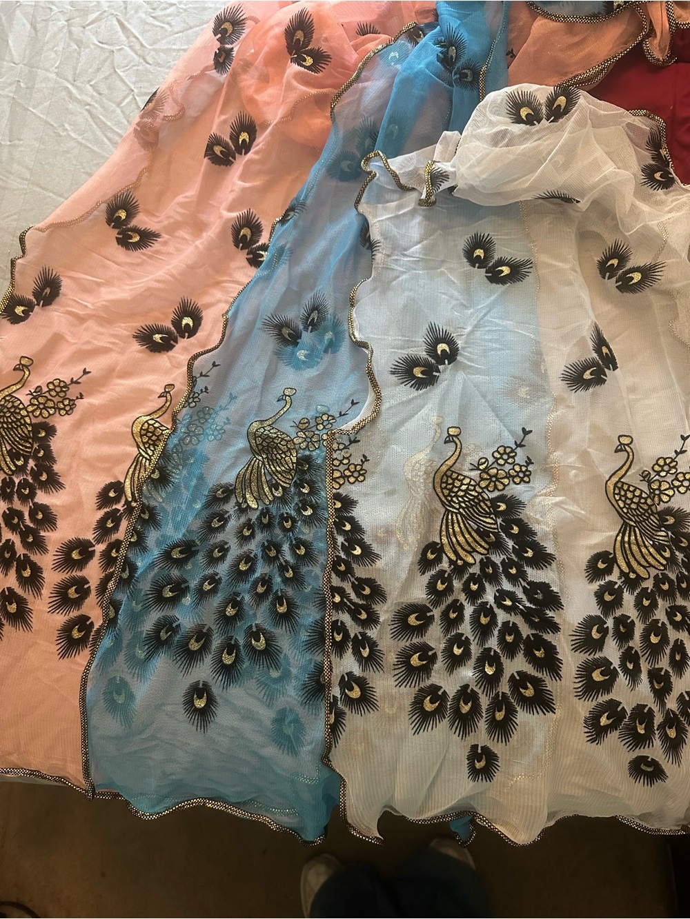 Peacock Sheer scarf each in solid color Pink/Blue/White